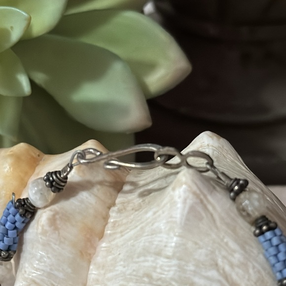 New Handmade Bracelet-Homemade Tube Beads in Blue with White Beads-Hook Closure - Picture 4 of 10